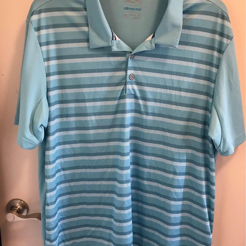 Men’s climacool adidas XL polo shirt light blue stripes lightweight material
